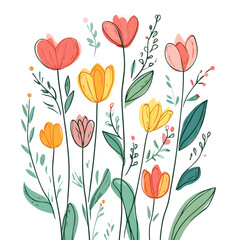 Obraz premium 2D illustrator doodle-style floral and leaf graphics on a white background or wallpaper