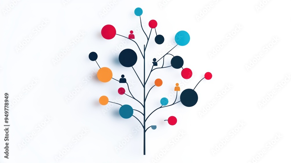 Fototapete A minimalist circular network diagram depicting the different stakeholders involved in a specific project, with nodes representing individuals or organizations and connections representing