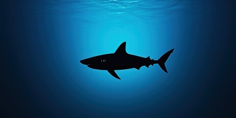 Obraz premium Silhouette of a Great White Shark Swimming in the Ocean Depths