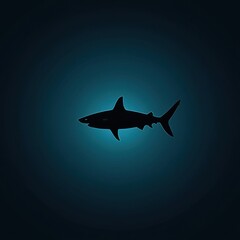 Silhouette of a Shark Swimming in the Deep Blue Ocean