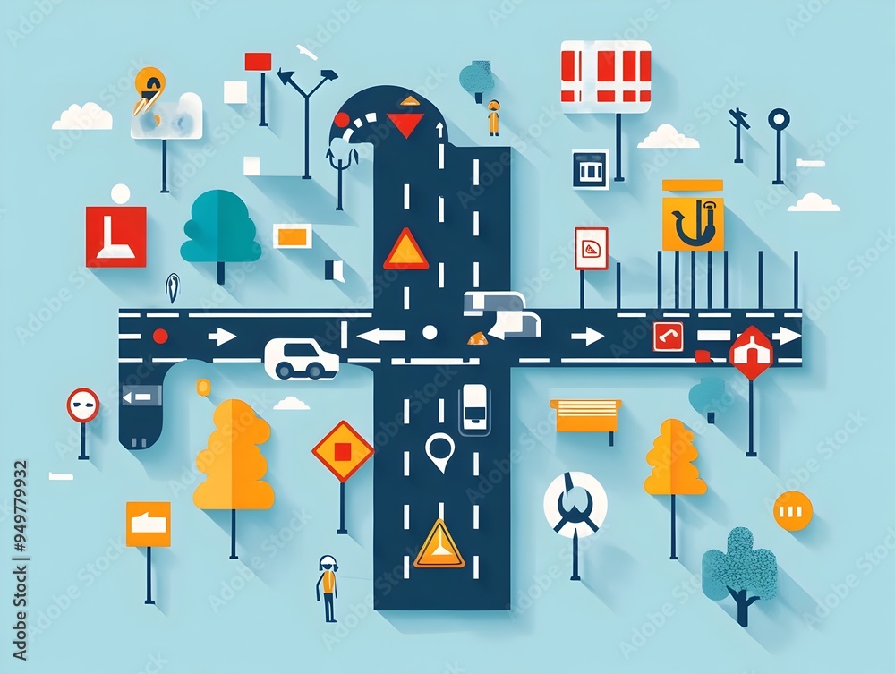 Poster Comprehensive Traffic Control Flowchart with Visually Engaging Design Elements