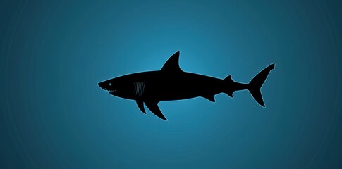 Obraz premium Black Silhouette of a Shark Swimming in Blue Water