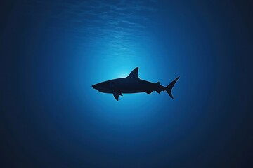 Obraz premium A Shark Silhouette Swims Through a Deep Blue Ocean