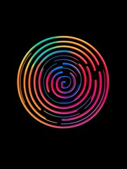 A colorful spiral design on a black background, showcasing vibrant, concentric lines.