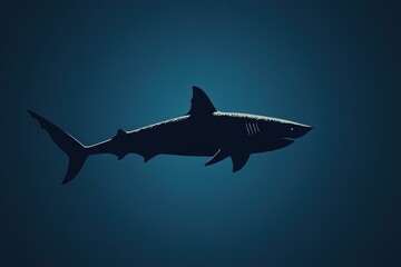 Obraz premium A Shark Silhouette Swimming in Deep Blue Water