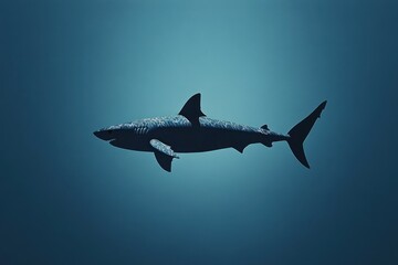 Fototapeta premium A Silhouetted Shark Swimming in Blue Water