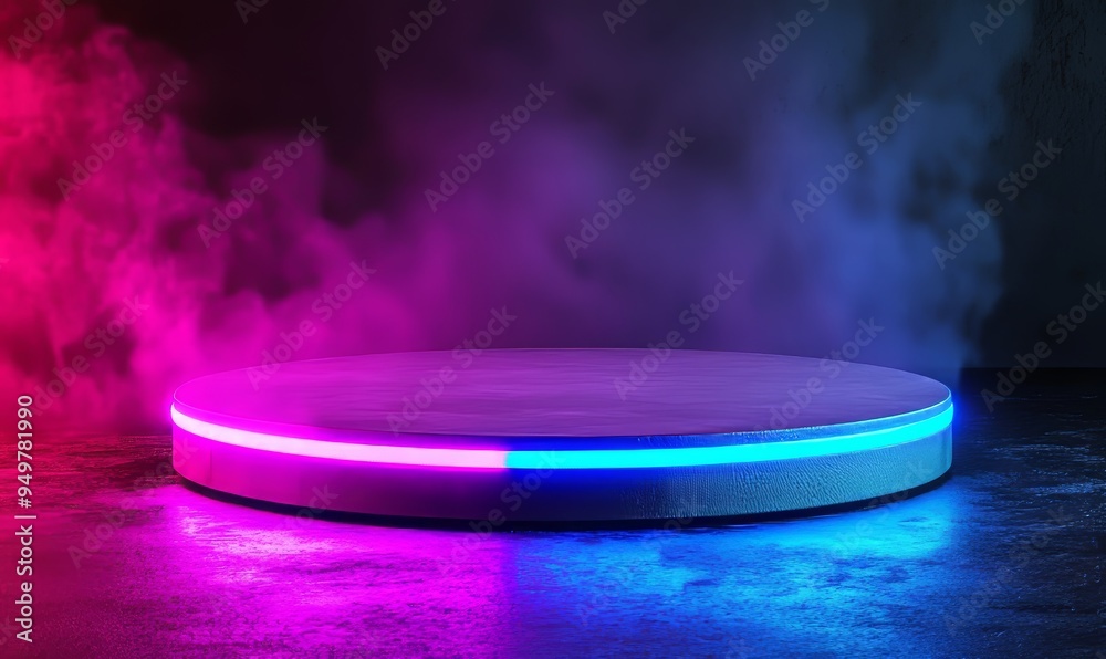 Aufkleber Platform studio with a digital snowflake spotlight and grunge style texture on a spaceship background. Concept of futuristic technology scene. 3D rendering graphic design.