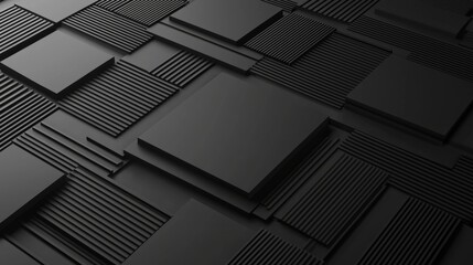 Obraz premium With a black futuristic form and simple black background, the design is clean and minimal. 3D rendering.