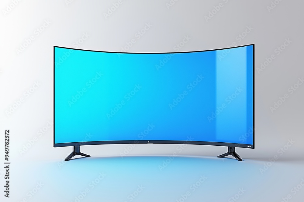 Poster Mockup of a smart TV with a blank blue screen connected to a smart device, with a mixture of digital 3d illustration and matte painting.