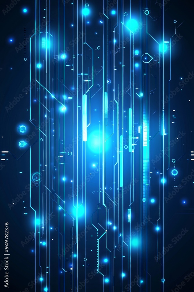 Poster a blue and white background with an abstract technological hud