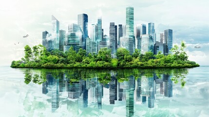 Fototapeta premium A futuristic city with skyscrapers and lush forest