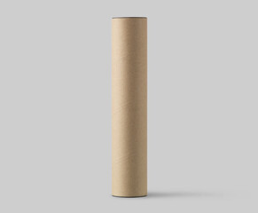 long paper tube image on a white background, mockup, 3d illustration, 3d rendering
