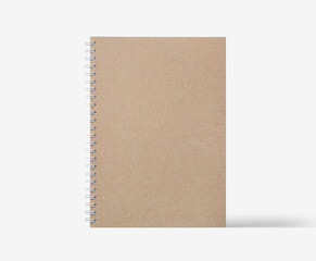 Fototapeta premium Brown spiral notebook isolated on white background, mockup, 3d illustration, 3d rendering 