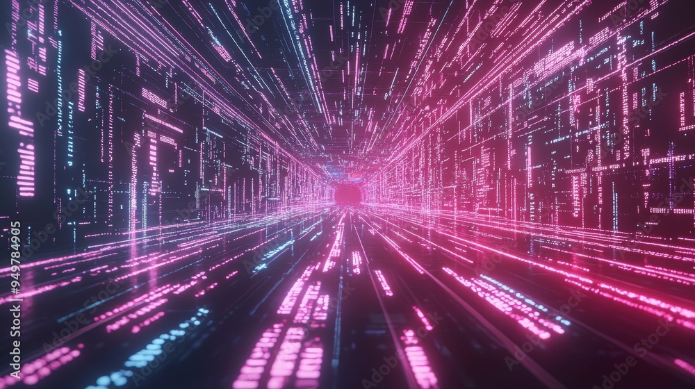 Leinwandbilder Enjoy breathtaking HD motion graphics of data centers, servers, and internet speed in an abstract futuristic HUD tunnel, where technology reigns supreme