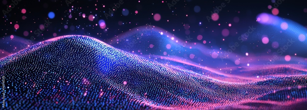 Poster Abstract technology background. Digital code in big data format. Futuristic dots background. Rendering in 3D.