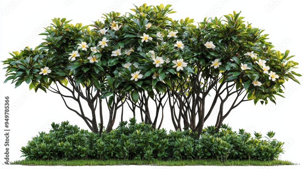 Poster an isolated tropical bush flower tree on a white background with a clipping path: stock image