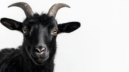 Fototapeta premium Black goat head isolated on white background with clipping path: Stock image