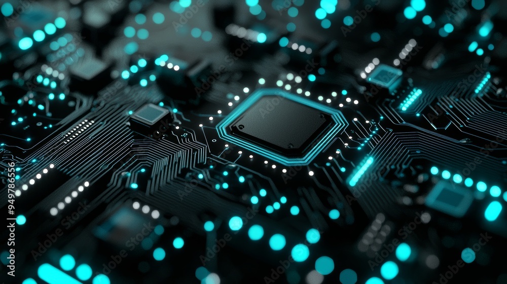 Poster Digital technology background with metallic plates and particles.