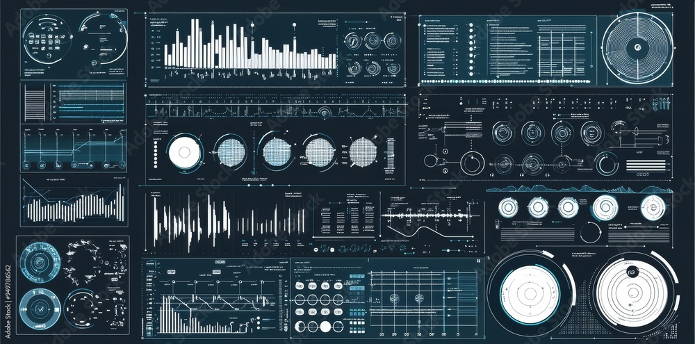 Aufkleber Futuristic Communication Panel Element And Circles Equalizer Line User Interface Modern Background