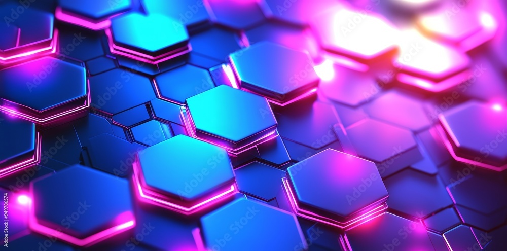 Poster hexagonal background pattern in blue and orange 3d rendered