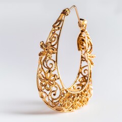 Fototapeta premium Golden Floral Hoop Earrings: A testament to fine craftsmanship, these earrings capture the intricate beauty of nature with their delicate floral design. 