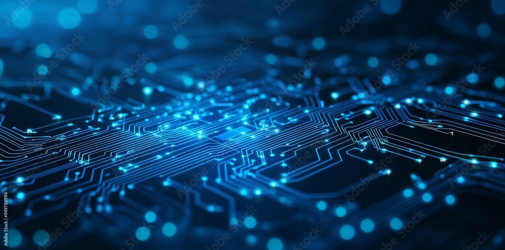 Poster a 2d illustration of an abstract futuristic electronic circuit technology background