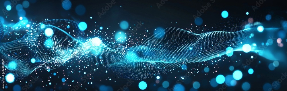 Aufkleber An abstract blue geometric background with waves of particles. A big data visualization. Abstract 3D illustration of a data technology abstract in the future.