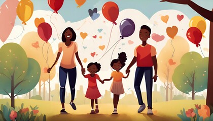 Celebrate the power of family and the joy of adoption with our vibrant illustration for National Adoption Day. A diverse group of children and parents come together in a sunny, colorful scene