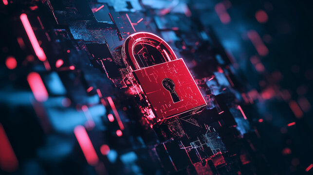 Hacker Attack: Red Broken Padlock Cybersecurity Threat