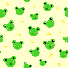 Vector pattern with frogs emotions on a light yellow background