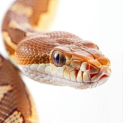 Obraz premium Close-Up of a Regal Ball Python: A captivating portrait of a ball python's head, showcasing its intricate scales, mesmerizing eyes, and captivating presence