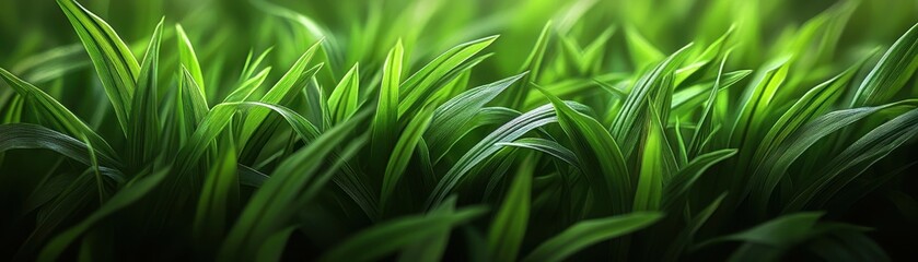 Fototapeta premium Close-Up of Lush Green Grass Blades in Natural Sunlight, Perfect for Nature and Gardening Themes
