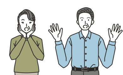 びっくりするシニア男性とシニア女性のイラスト
