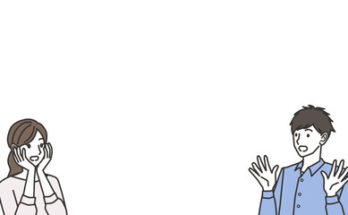 びっくりする男性と女性のイラスト