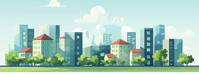 Modern Urban Residential Buildings with Greenery and Blue Sky