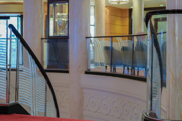 Opulent Art Deco decor interior architecture inside lobby, atrium or foyer on ocean liner...