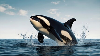 Obraz premium Orca breaching, water splash, isolated on transparent