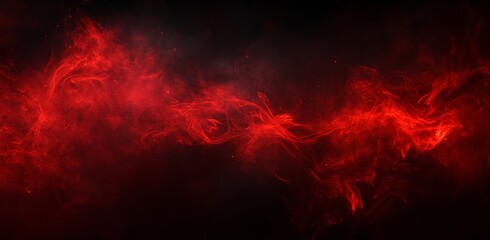 Abstract red smoke and fire on a black background, against a night sky.