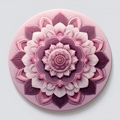Delicate pink mandala design featuring intricate floral patterns and layered textures in a symmetrical arrangement