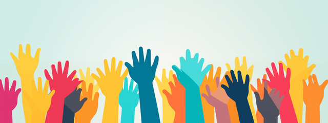 Colorful Raised Hands In Front Of A Soft Gradient Background