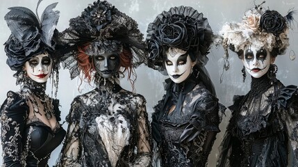 Gothic Fashion   Black and White Makeup  Dramatic Dresses  Lace  and Flowers