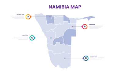 A map of the Namibia. Namibia infographic vector illustration with data and country information