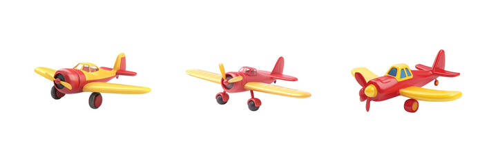 Set of toy airplanes on transparent background.