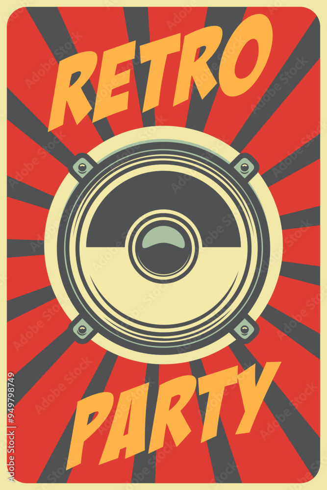 Wall mural Retro party. Poster template with retro style boombox. Design element for banner, sign, flyer. Vector illustration