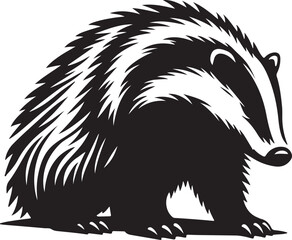 Badger standing black silhouette vector illustration