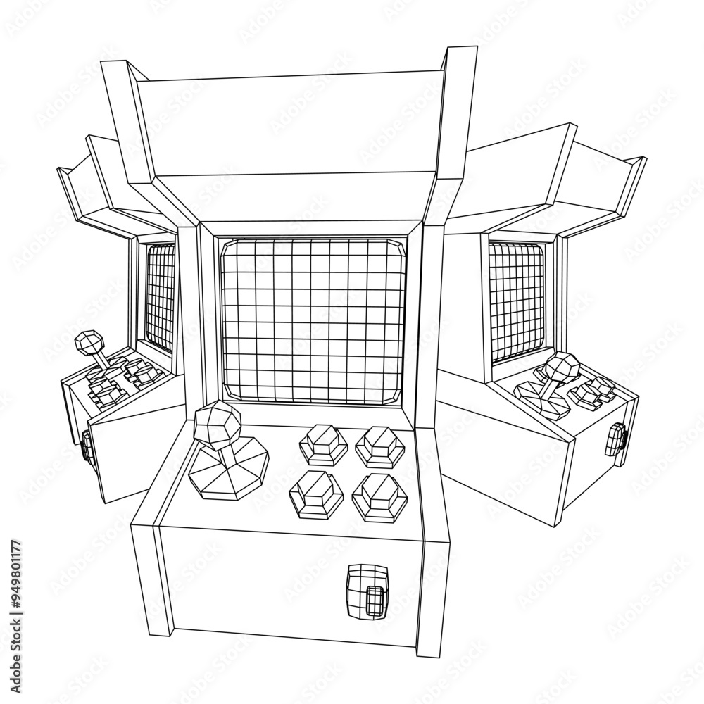 Wall mural arcade retro game machine. wireframe low poly mesh vector illustration.