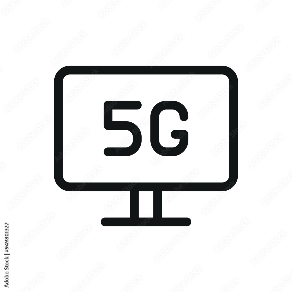 Poster desktop computer with 5g isolated icon, display screen with 5g vector symbol with editable stroke