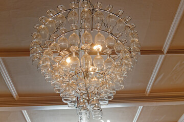 Chandelier made out of wine glasses