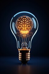 Bright light bulb with an illuminated brain design, symbolizing innovation and creativity in a modern space