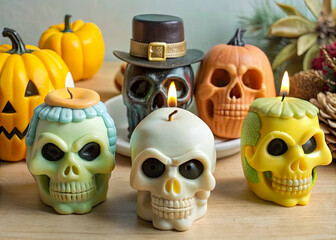halloween pumpkin and skulls